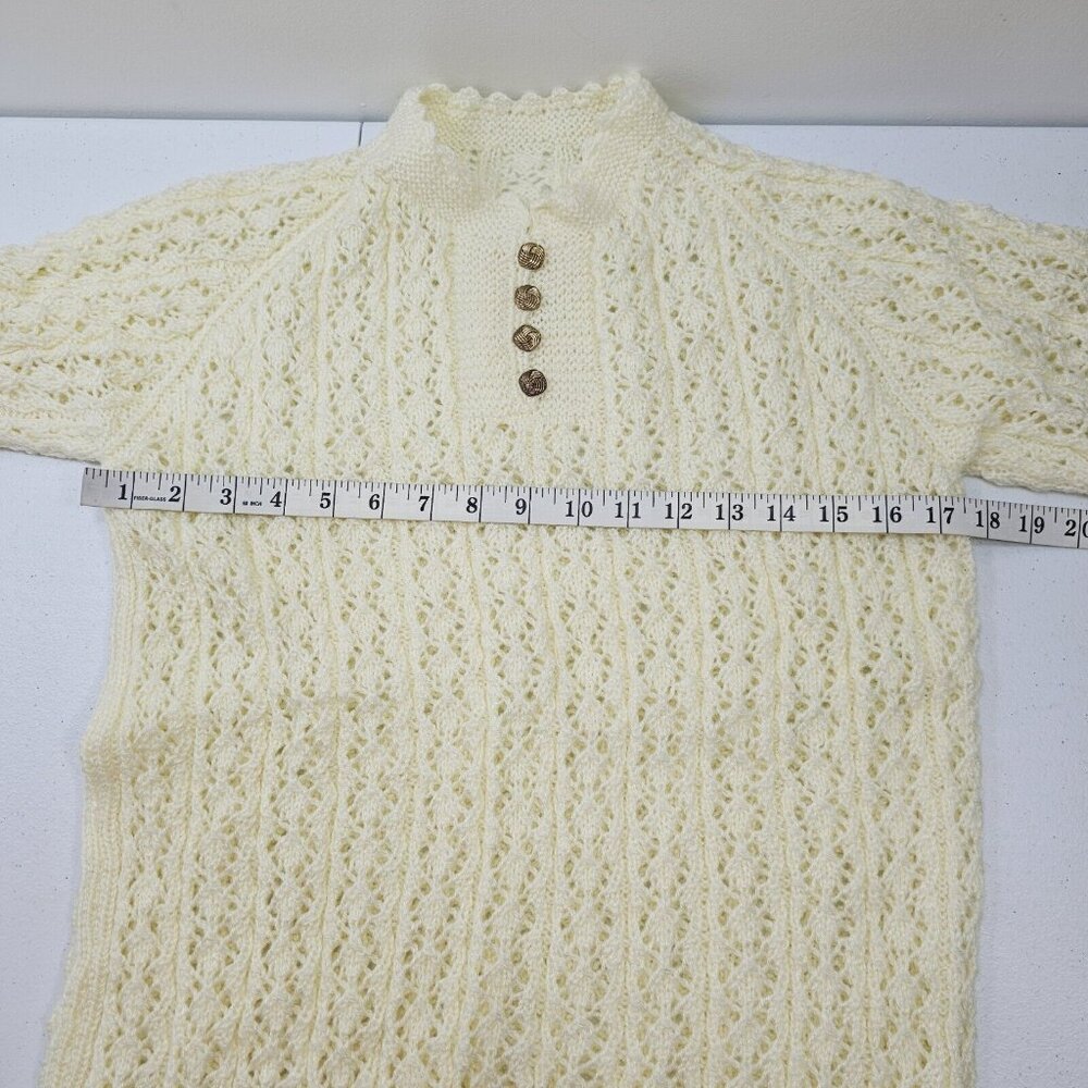 Vintage 70s Handmade Womens Sweater S M Ivory Retro Cottage Eyelet Granny Boho - Picture 6 of 7